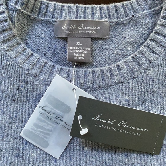 DANIEL CREMIEUX Gray Heather SPECKLED Merino Wool Crew Neck Sweater - Picture 2 of 7